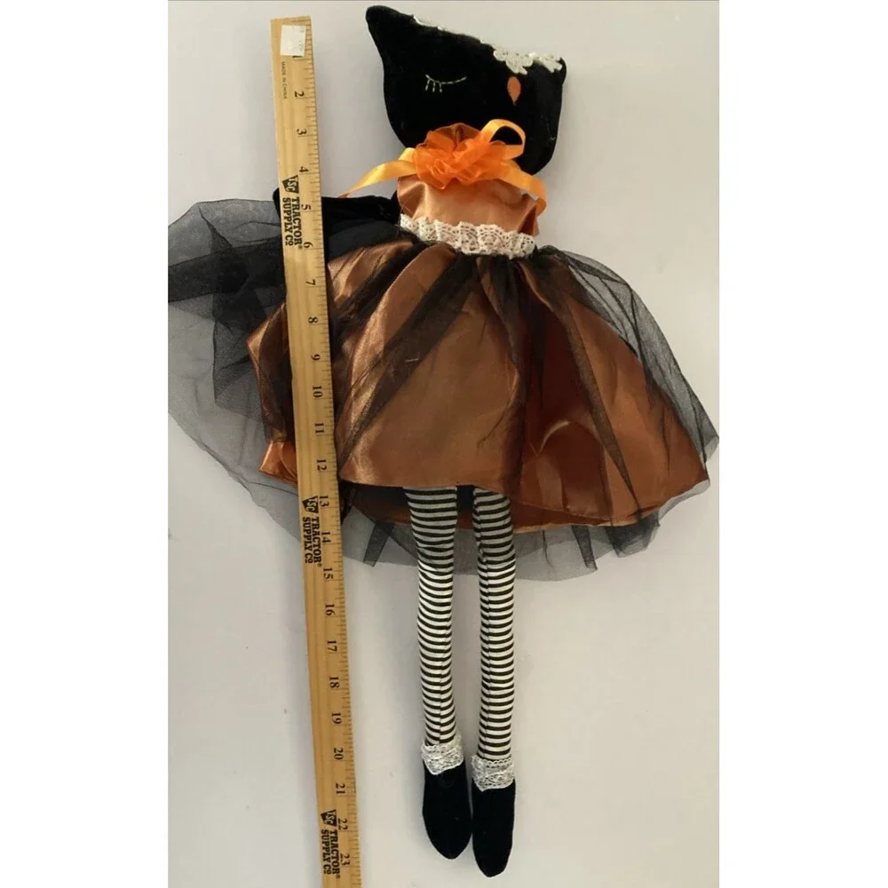 Shelf Sitter Doll BLACK CAT Masquerade Fabric Fall Halloween  Decor 24 Inches